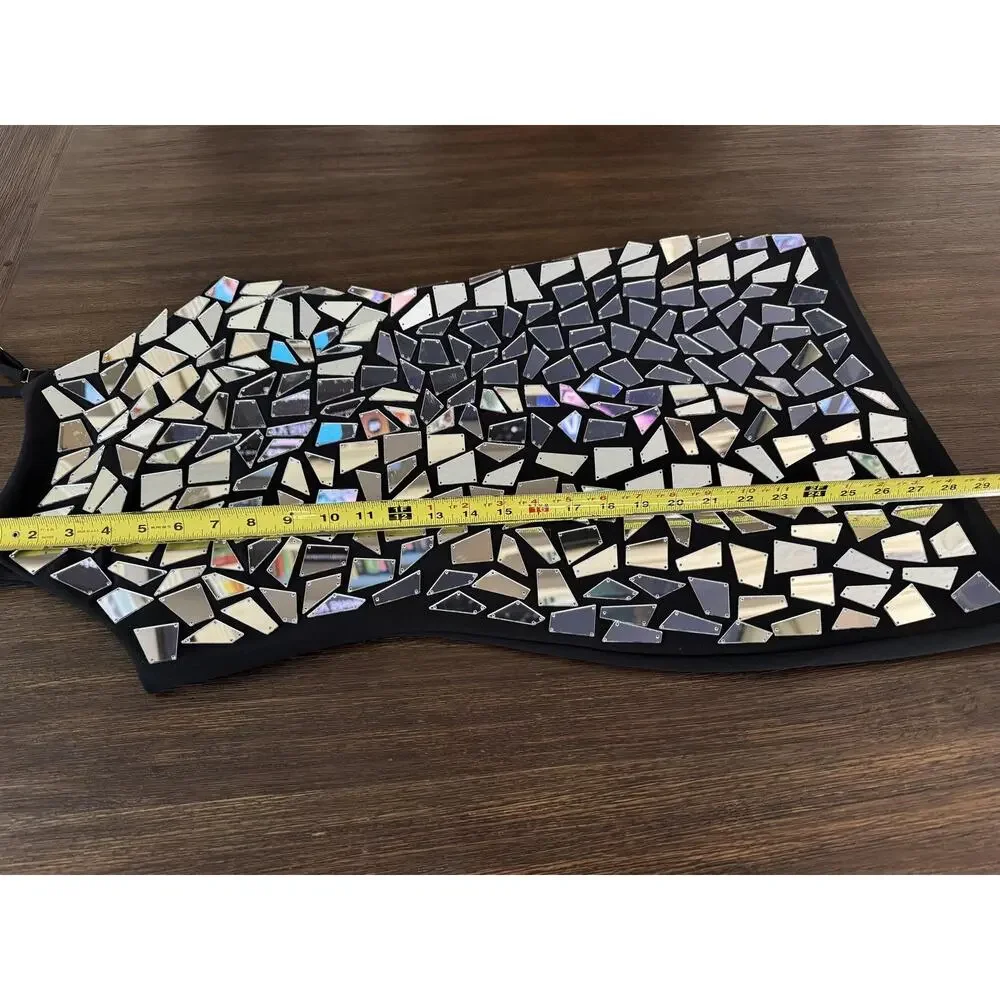 Glam Mirror Mosaic Sequin Dress Womens S/M Black Disco Party Club Festival - Picture 7 of 8